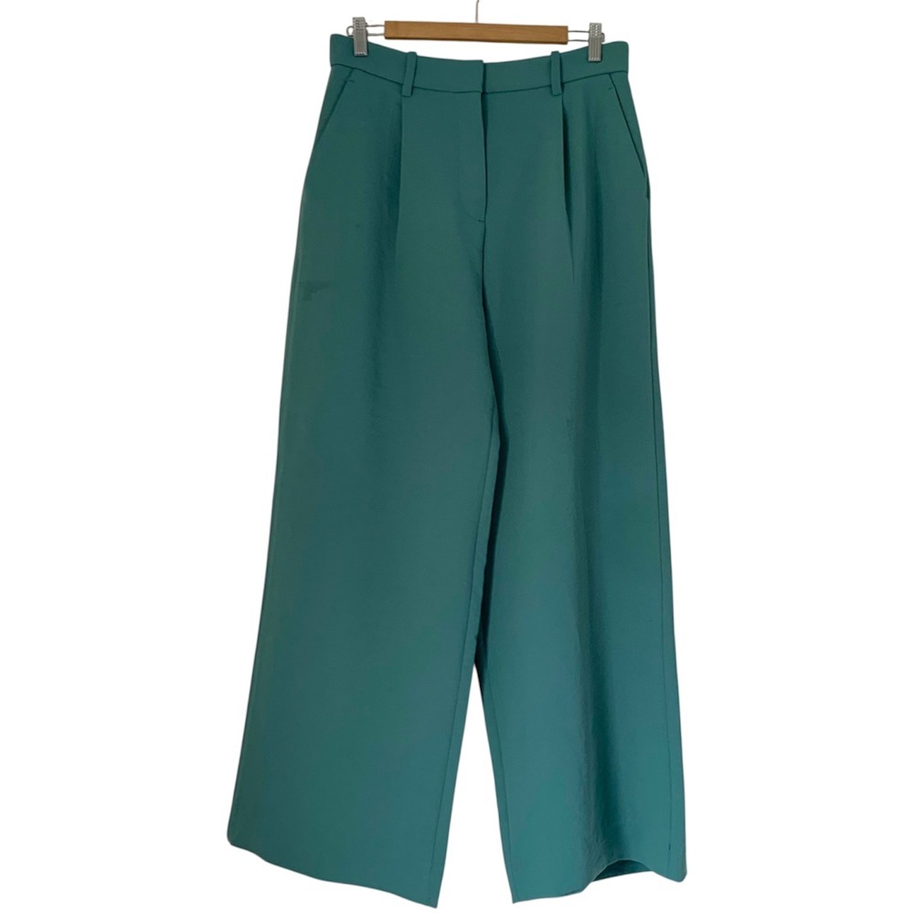 Abercrombie Fitch Wide Leg Trousers Women 8 Long Green Pleated High‎ Rise Career